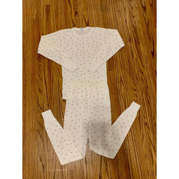 VTG 60s Lady Arctex S Rose Floral Thermal Long John Shirt Pants SET Waffle Under - Picture 1 of 11